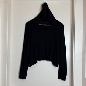 American Eagle Black Cropped Ribbed Hoodie